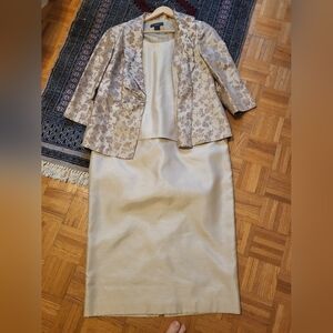 Elegant Cream Two-Piece Prom Dress with Floral Jacket